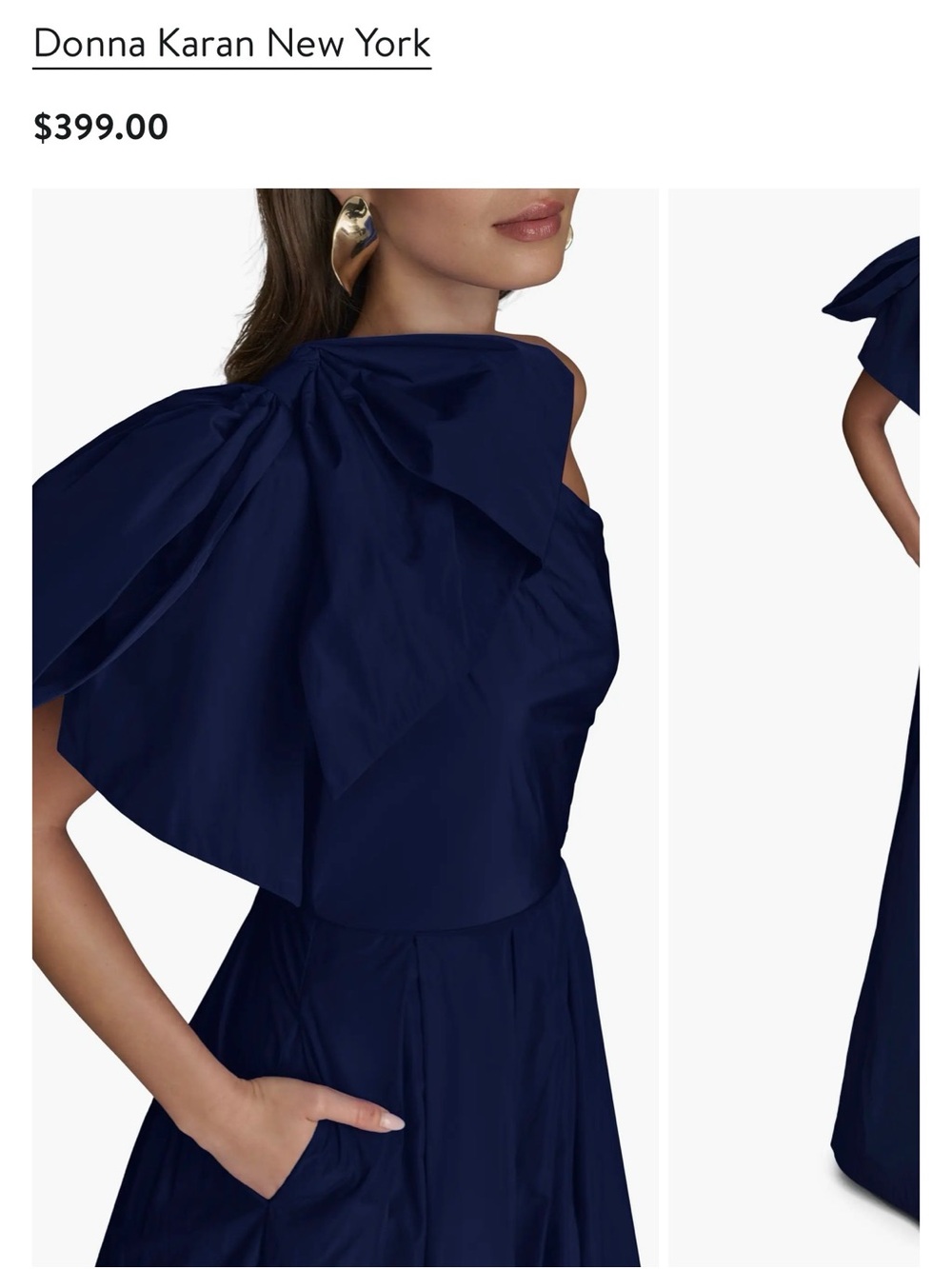 Donna Karan One-Shoulder Royal Blue Evening Gown with Bow - Picture 4 of 7